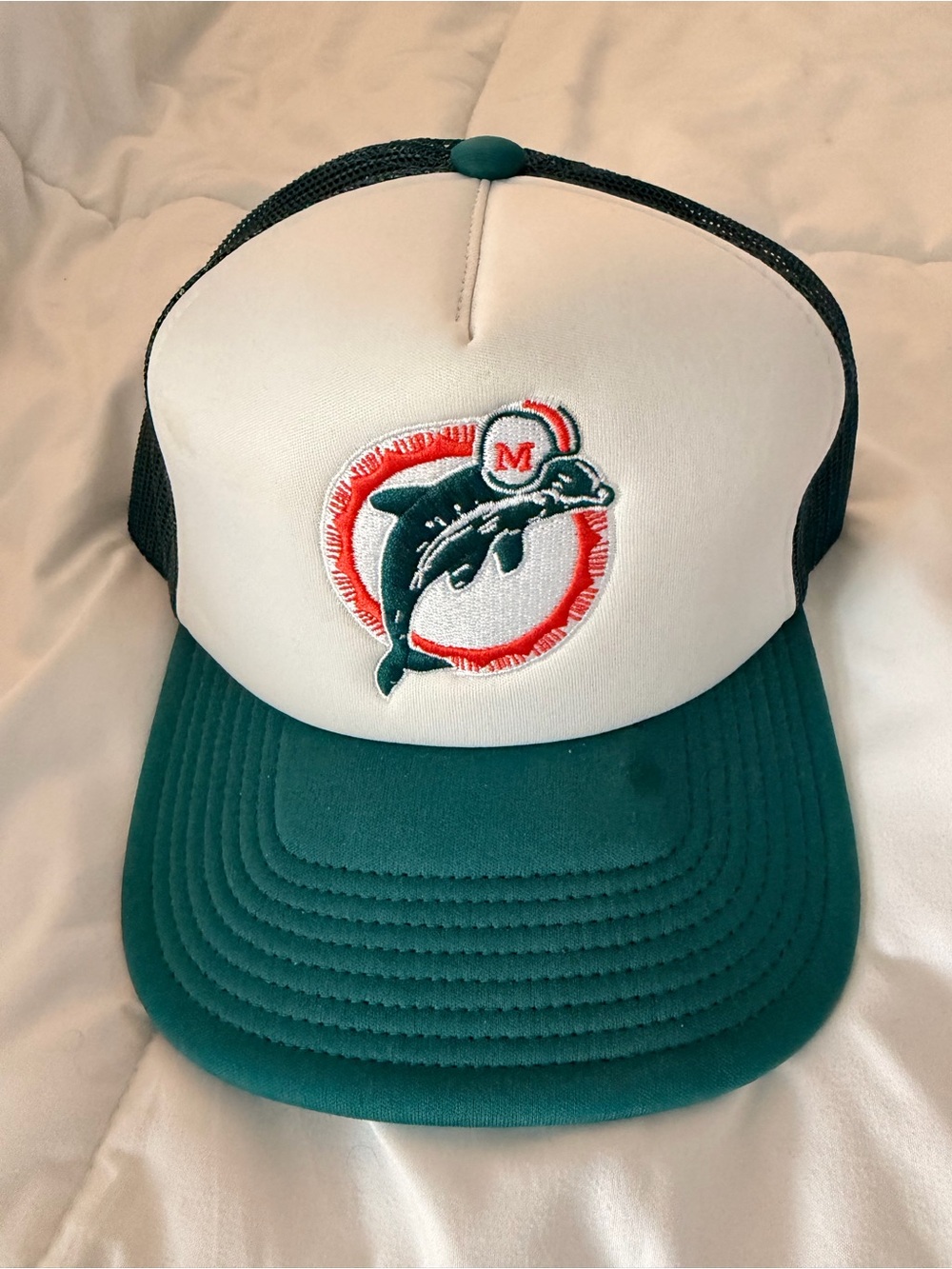 Mitchell & Ness Teal, White and Coral Dolphin Trucker Hat